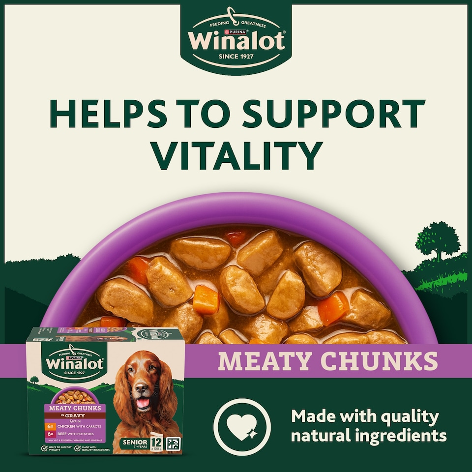 image 1 of WINALOT Meaty Chunks Senior Mixed in Gravy Wet Dog Food 12x100g