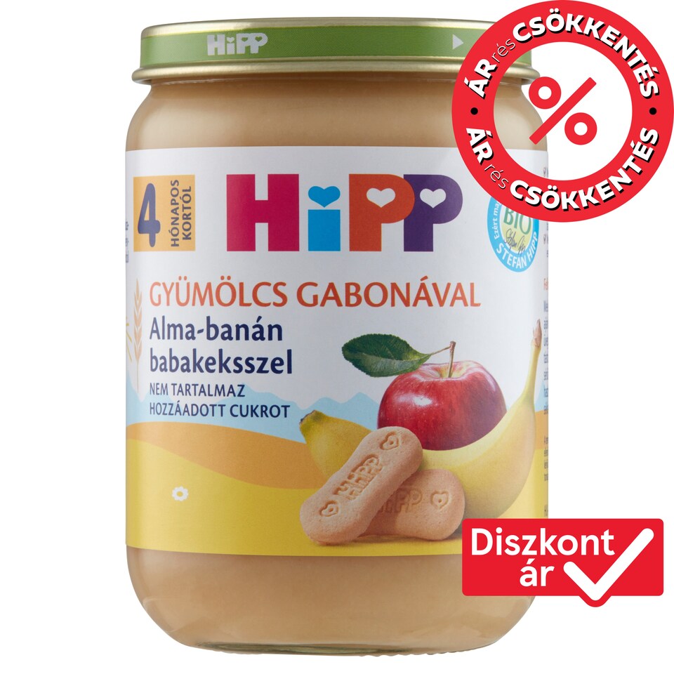 HiPP BIO alma-banán babakeksszel bébidesszert 4 hónapos kortól 190 g