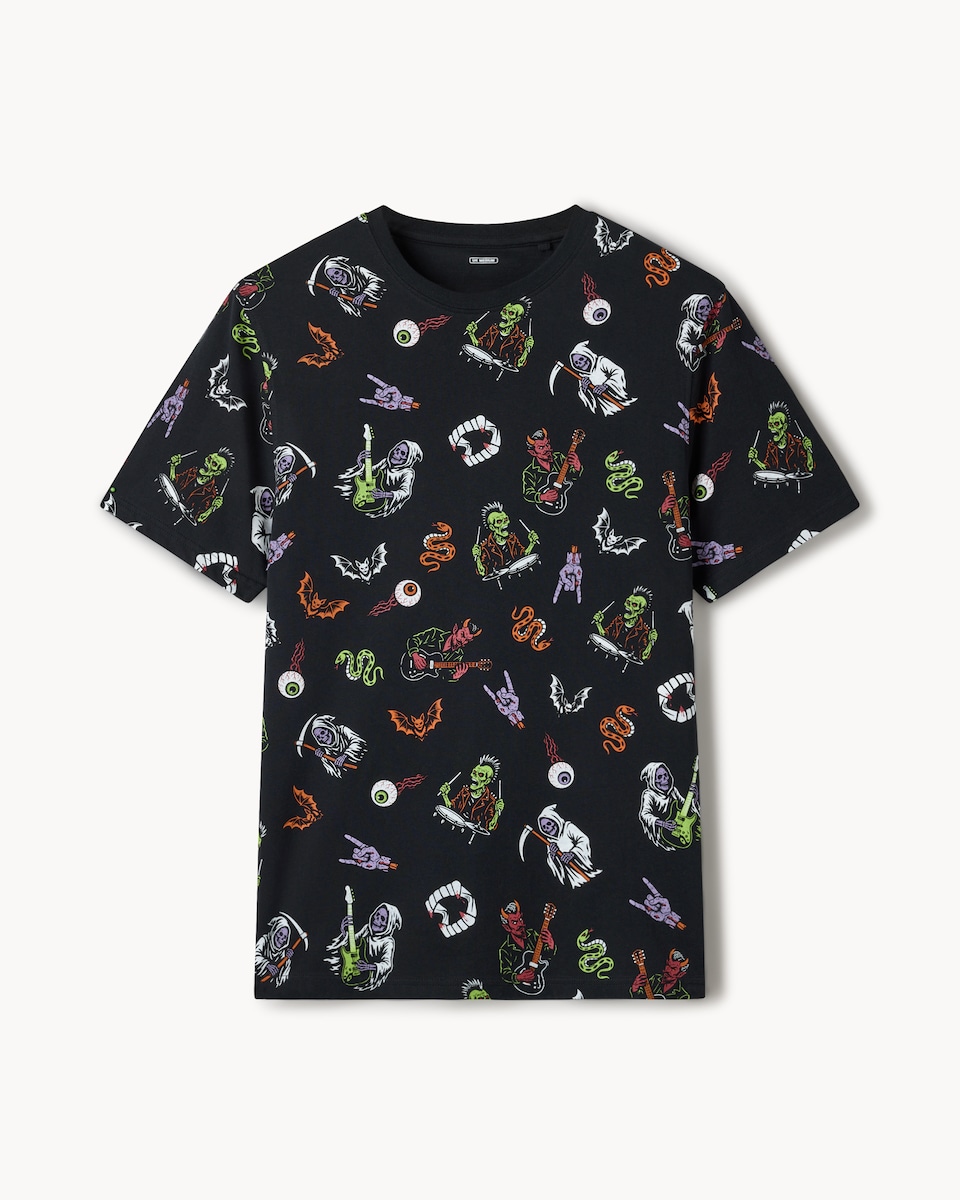 image 1 of F&F Pure Cotton Halloween Printed T-Shirt in Black