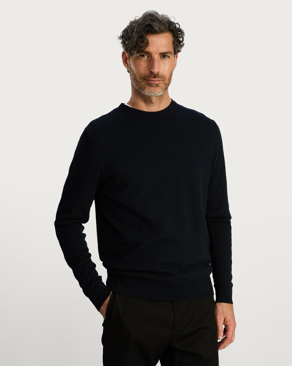 image 1 of F&F Pure Cotton Fine Knit Jumper in Navy