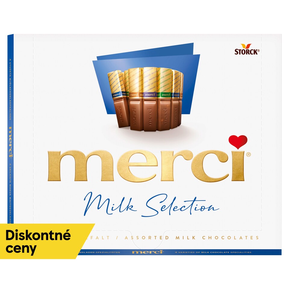 merci Milk Selection výber plnených a neplnených praliniek z mliečnej čokolády 250 g