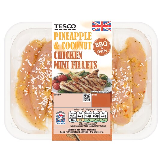 TESCO PINEAPPLE AND COCONUT MINI CKN FILLETS 300G