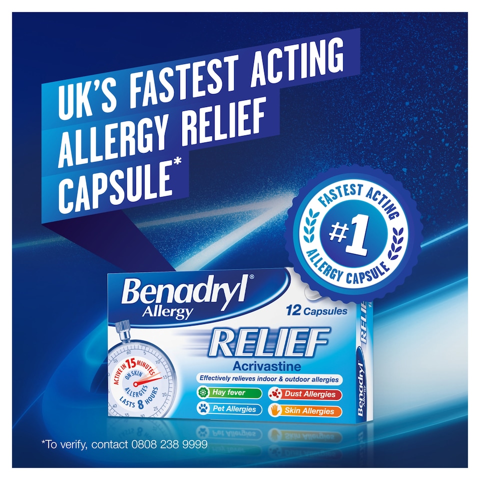 image 1 of Benadryl Allergy Relief Fast-Acting Antihistamine Hayfever 24 Capsules
