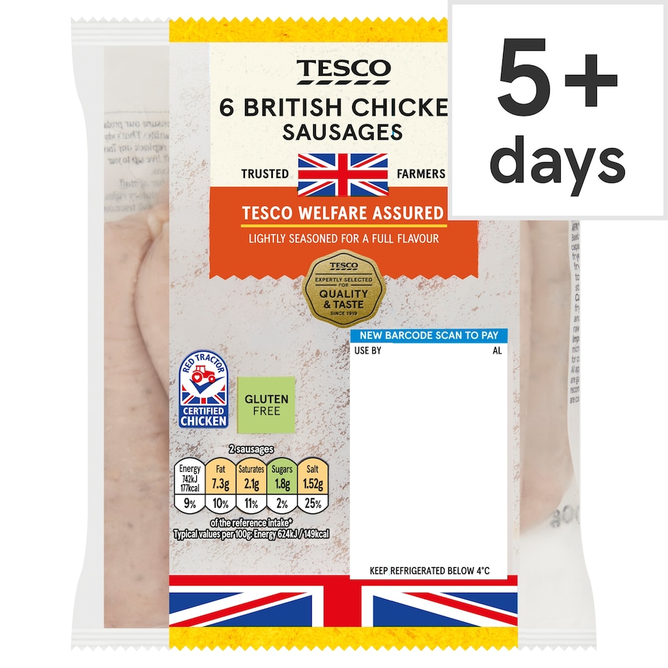 Tesco British Chicken Sausages 6 Pack 400G