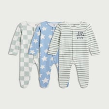 F&F Baby 3-Pack Pure Cotton Printed Sleepsuits in Multi