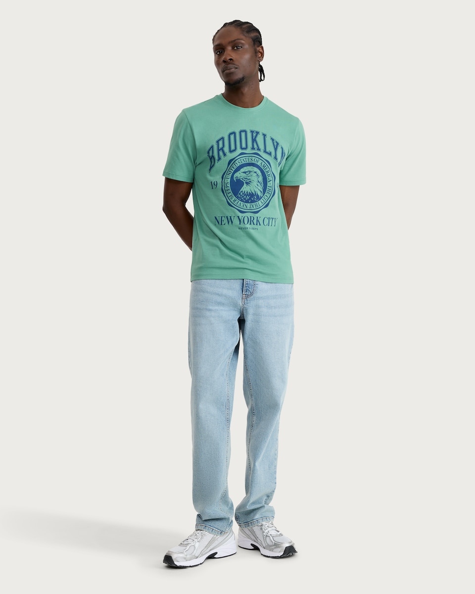 image 1 of F&F Pure Cotton Brooklyn New York City T-Shirt in Green