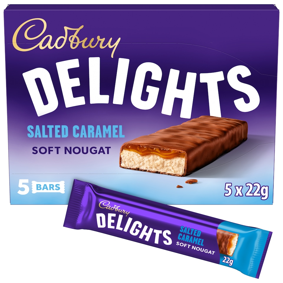 Cadbury Delights Salted Caramel Chocolate Nougat Bar 5 Pack 110g