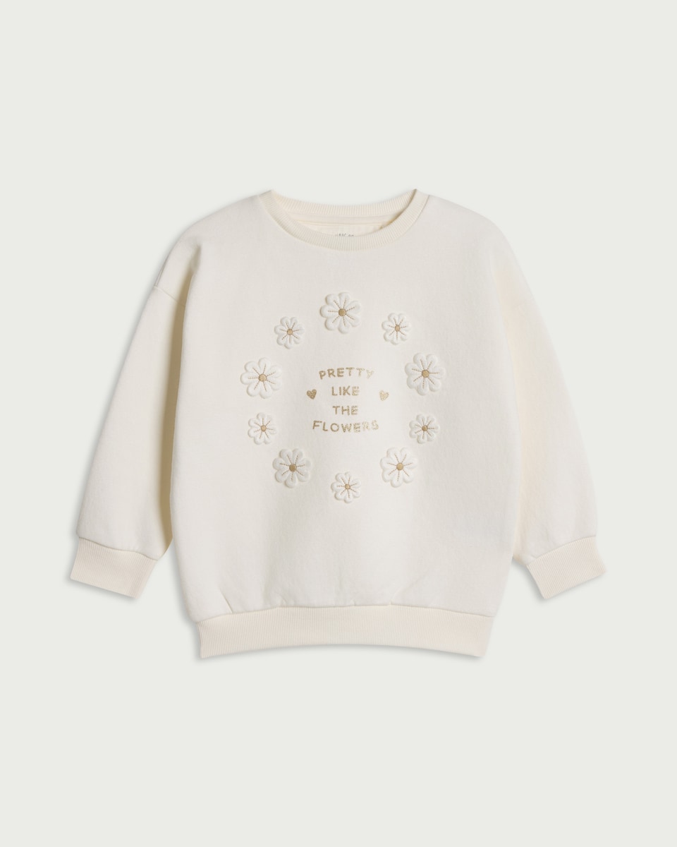image 1 of F&F Girls Cotton Rich Floral Appliqué Sweatshirt in Cream