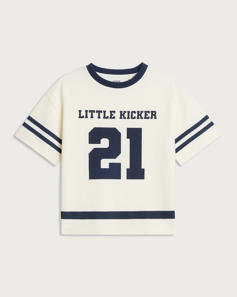image 1 of F&F Boys Pure Cotton Little Kicker Short Sleeved T-Shirt in Cream