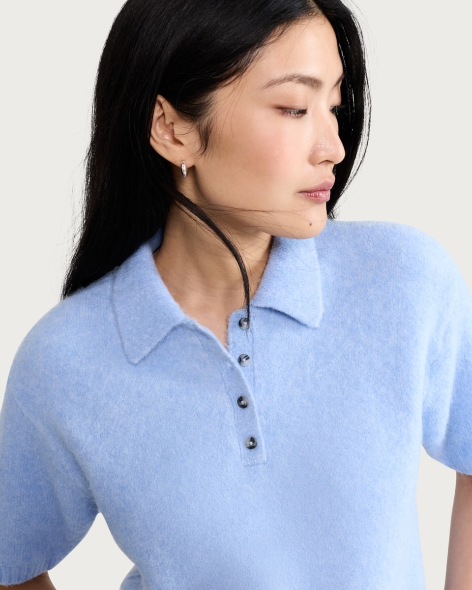 image 1 of F&F Knitted Short Sleeved Polo Shirt in Blue