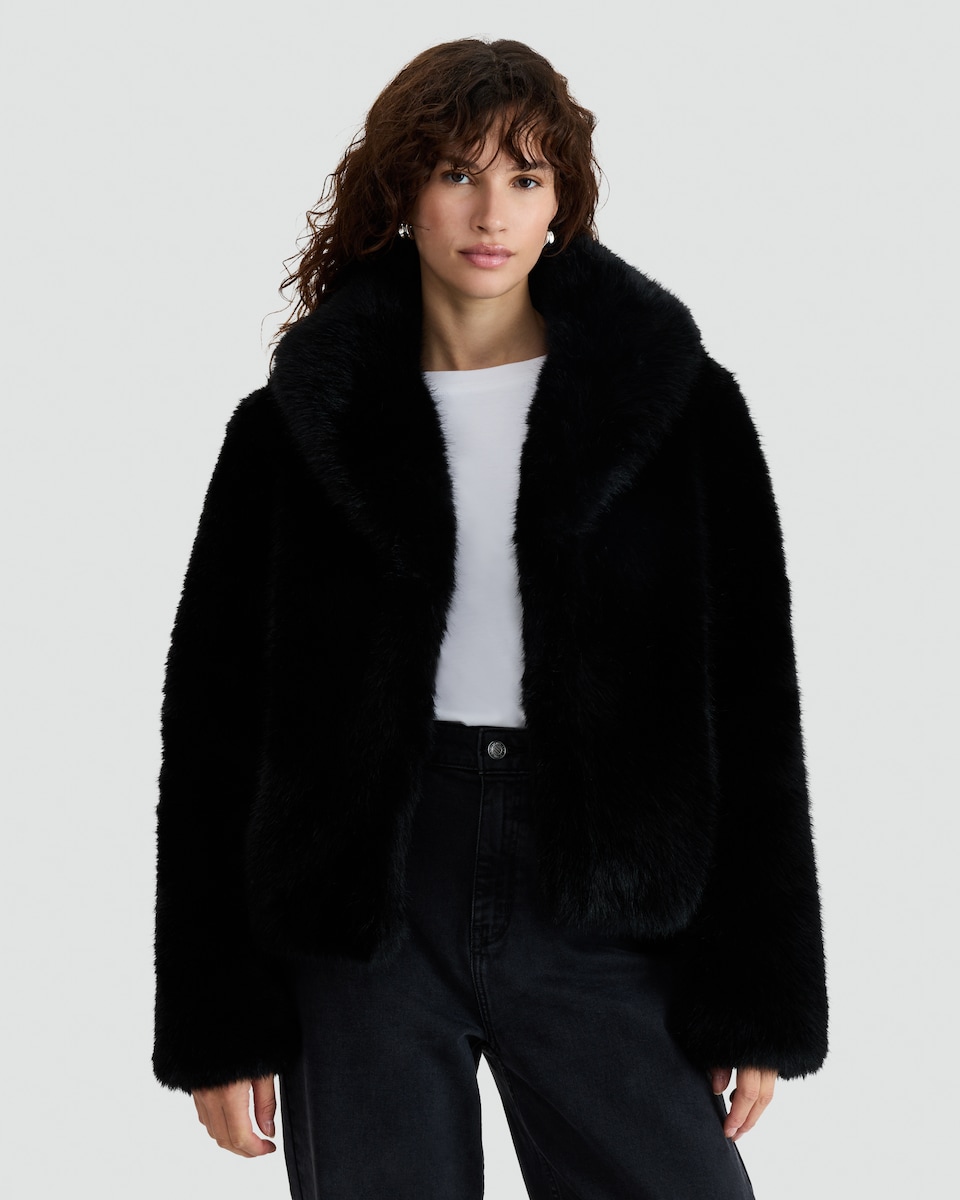 image 1 of F&F Faux Fur Jacket in Black
