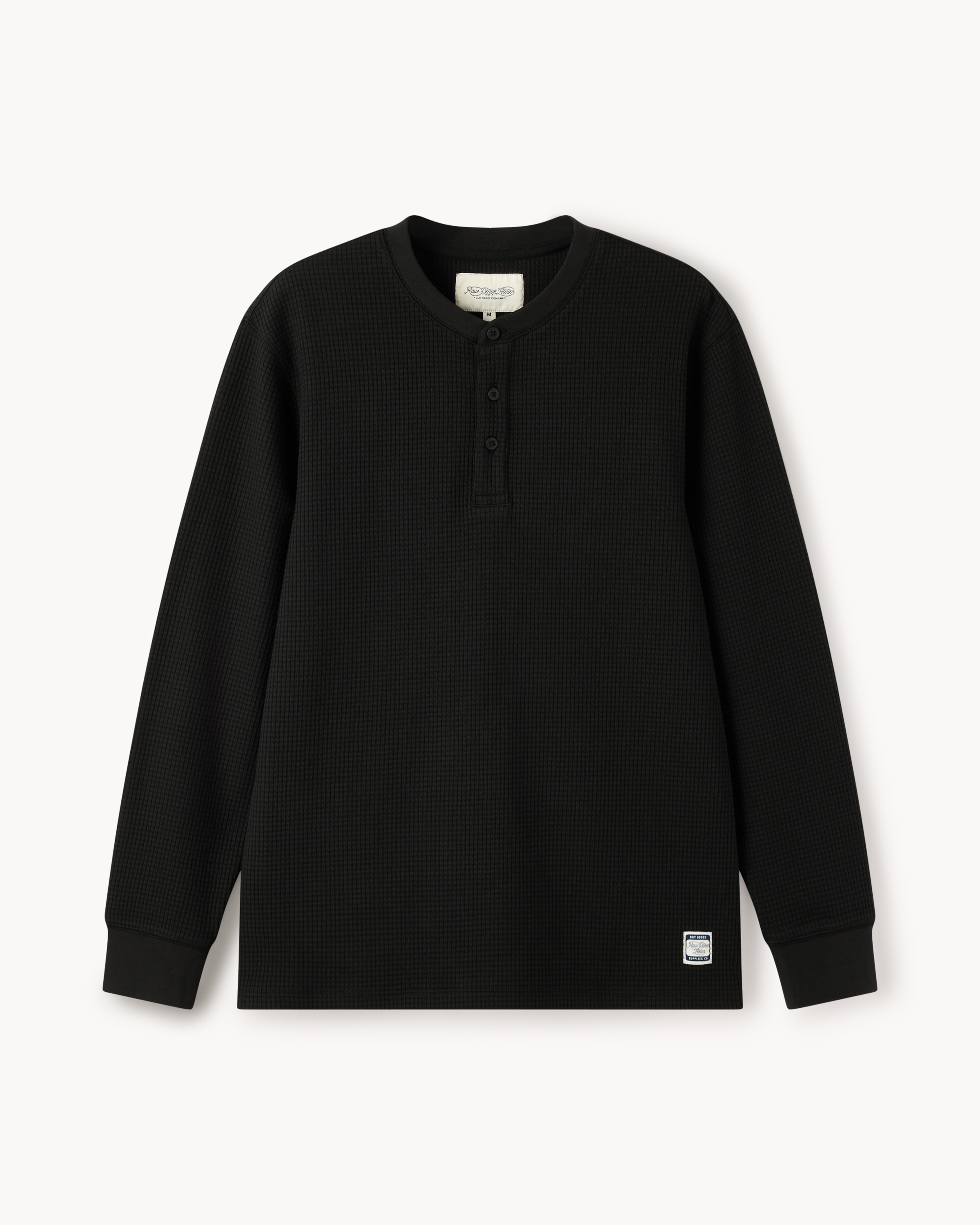RDA Cotton Blend Waffle Textured Henley Top in Black