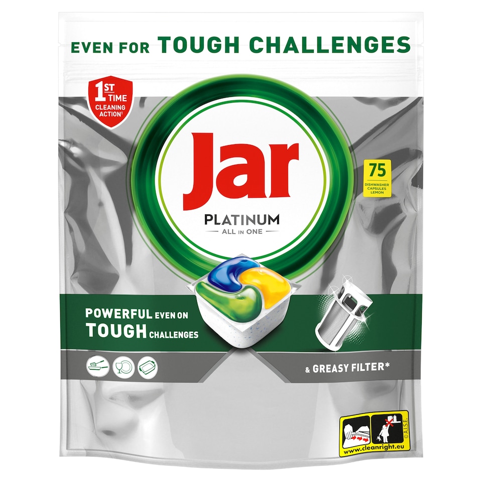 Jar Platinum All In One Kapsle Do Automatické Myčky Nádobí Lemon, 75 ks