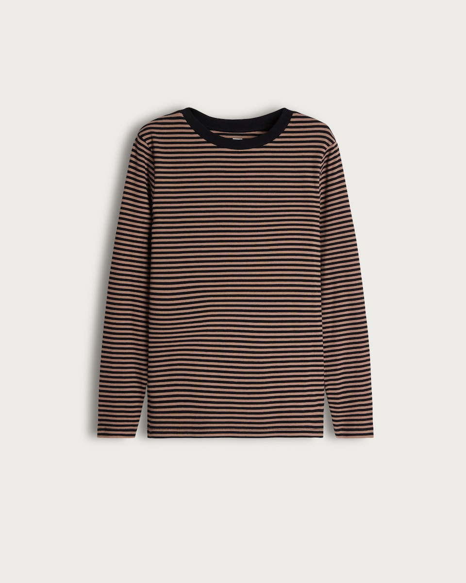 image 1 of F&F Cotton Rich Stripe Print Long Sleeved Top in Multi Black