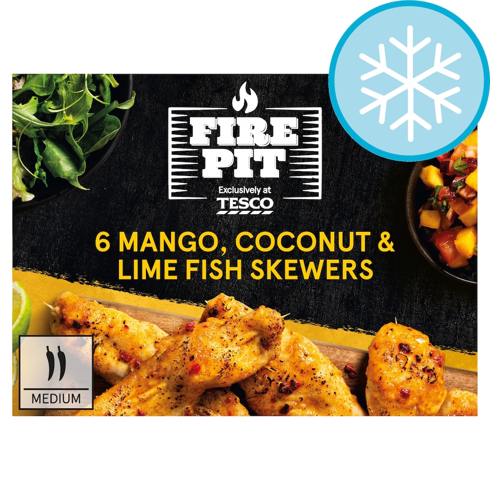 Tesco Firepit 6 Mango Coconut Lime Fish Skewers 300G