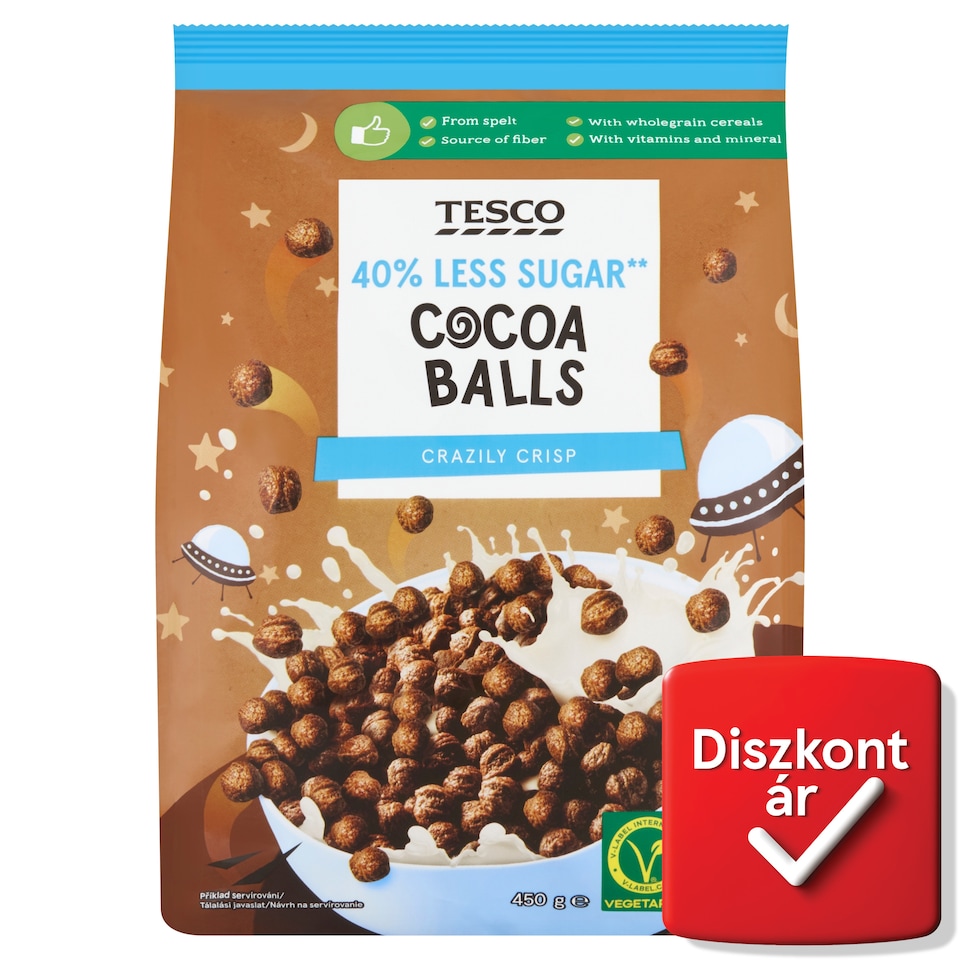 Tesco kakaós gabonapehely tönkölybúzából, hozzáadott vitaminokkal és vassal 450 g