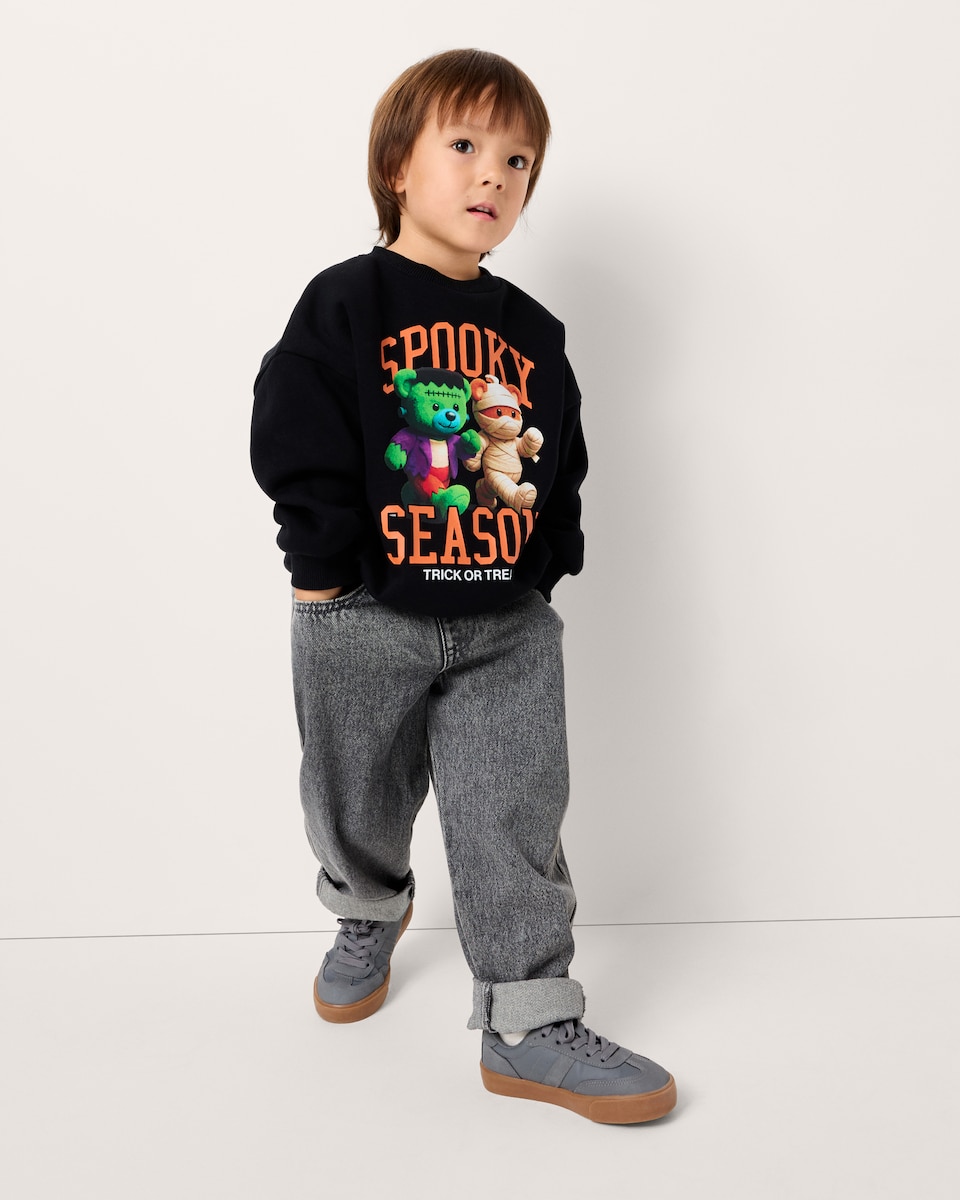 image 1 of F&F Boys Cotton Rich Halloween Spooky Season Sweatshirt in Black