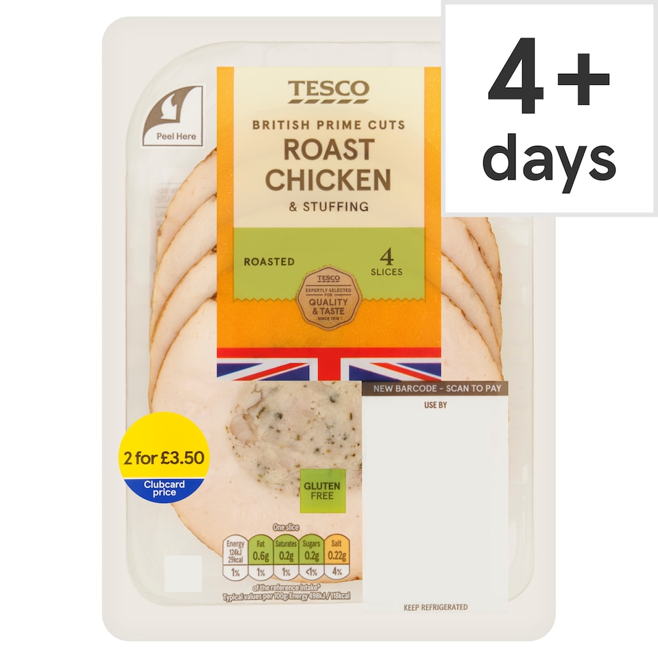 Tesco Prime Cuts Roast Chicken & Stuffing 4 Slices 100G