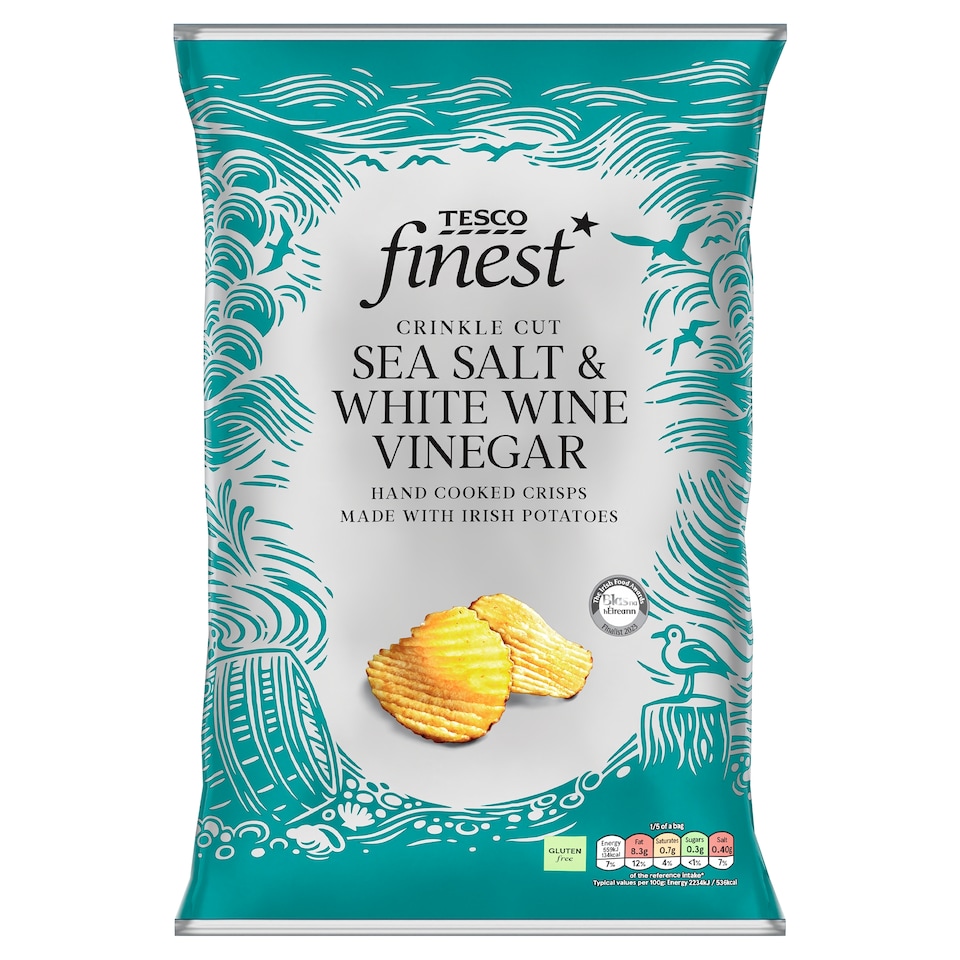 Tesco Finest Crinkle S/Slt And White Wine Vinegar Crisps 125G
