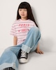 image 1 of F&F Girls Pure Cotton Striped Slogan T-Shirt in Pink