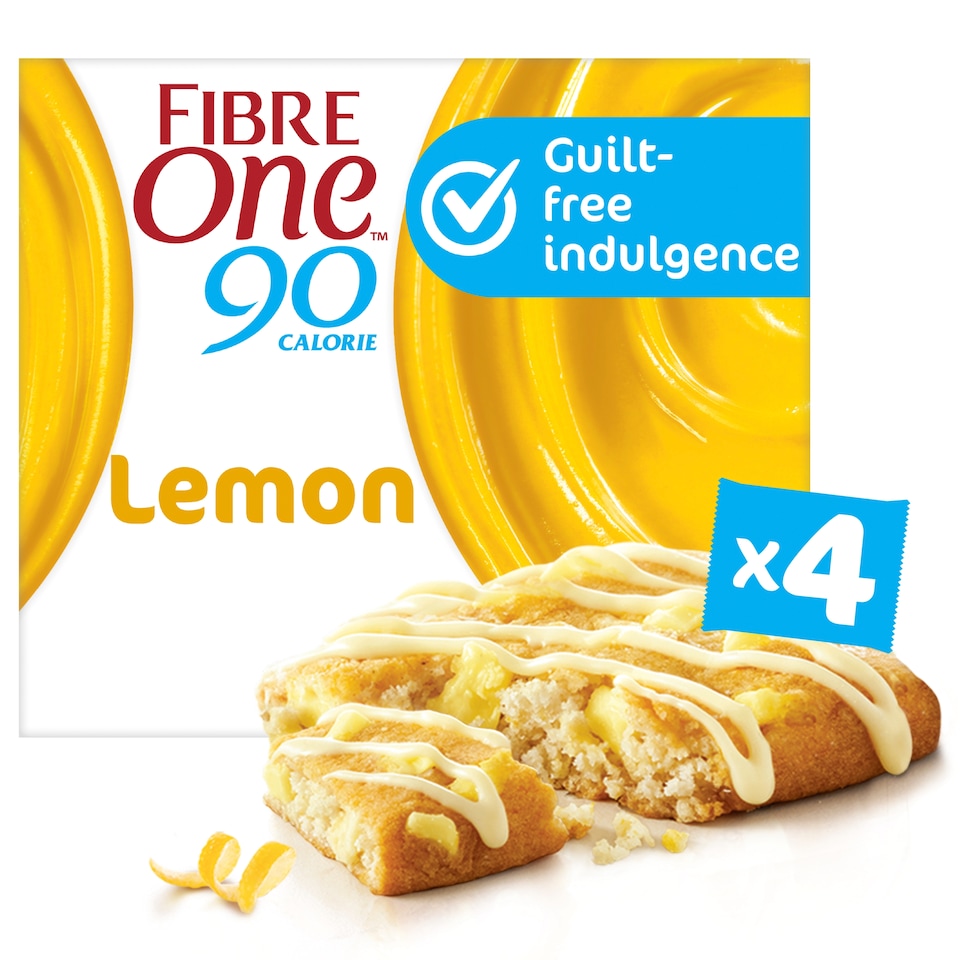 Fibre One 90 Calorie Lemon Drizzle Squares Snack Bars 4 x 24g