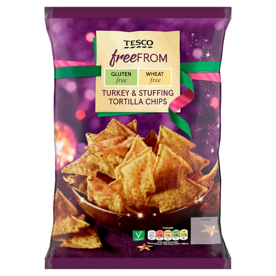 Tesco Free From Turkey & Stuffing Tortilla Chips 150G