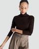 image 1 of F&F Ribbed Roll Neck Long Sleeved Top in Brown
