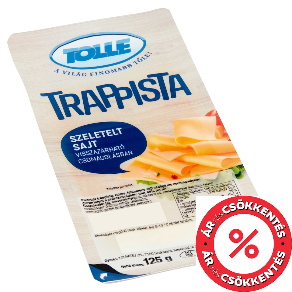 Tolle szeletelt trappista sajt 125 g