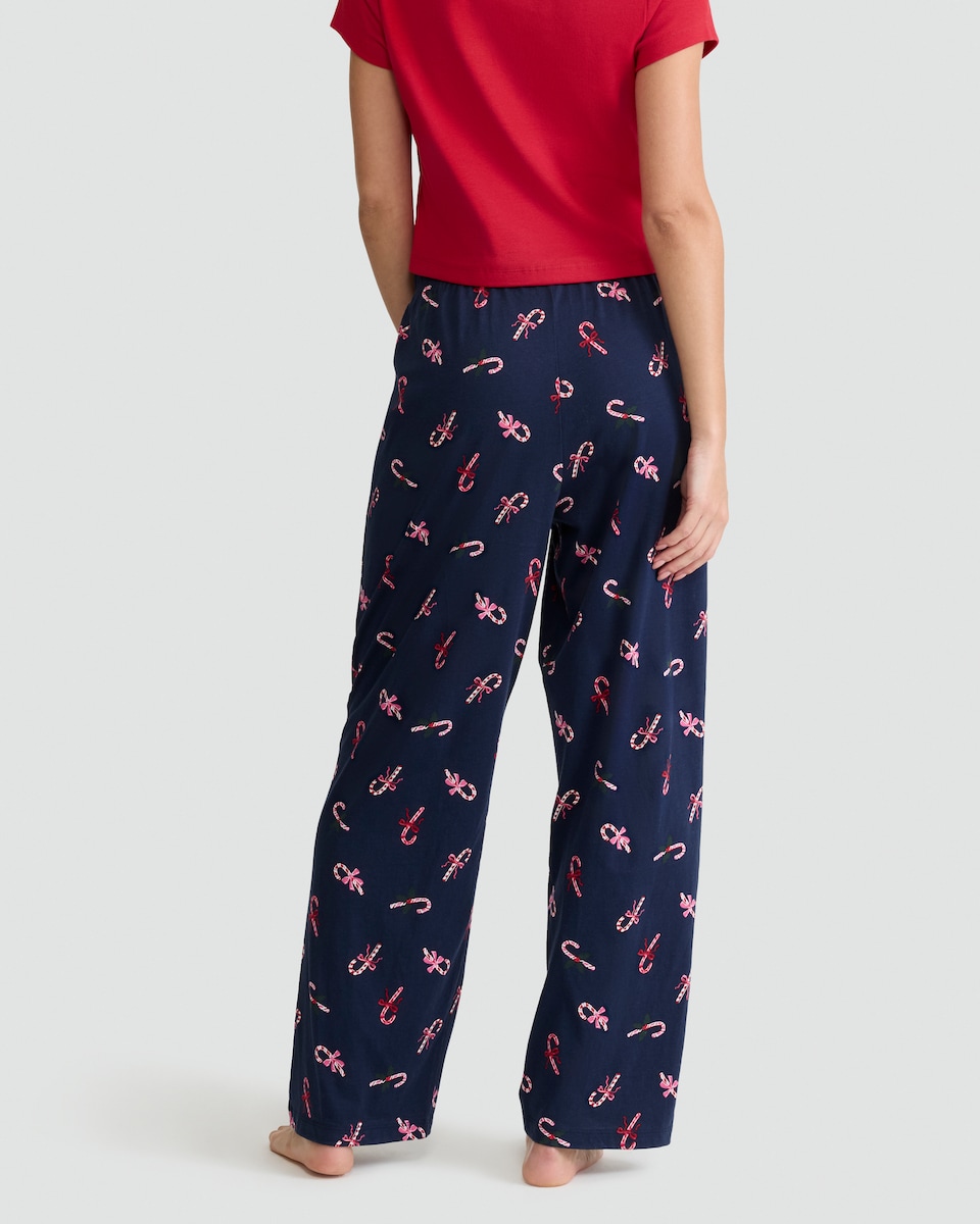 image 1 of F&F Pure Cotton Candy Cane Print Pyjama Bottoms in Navy
