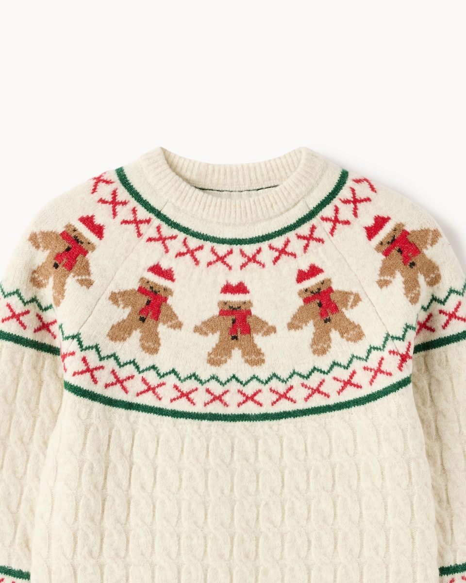 image 1 of Christmas Boys Fair Isle Jumper in Cream