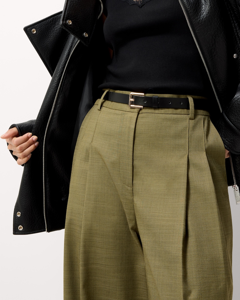 image 1 of F&F Pleated Wide Leg Belted Trousers in Khaki