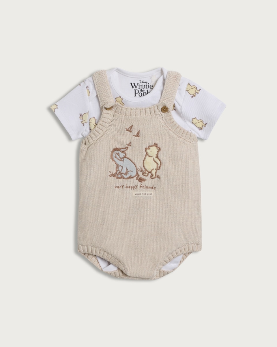 Disney Winnie the Pooh 2-Piece Knitted Romper and Bodysuit Set in Neutral