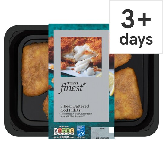 Tesco Finest 2 Beer Battered Cod Fillets 385G Tesco Groceries