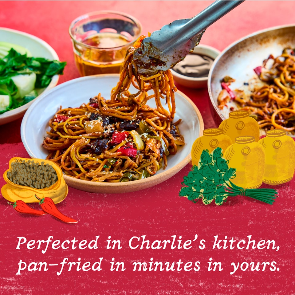 image 1 of Charlie Bigham's Pan Fry Szechuan Chilli Beef Noodles 380g