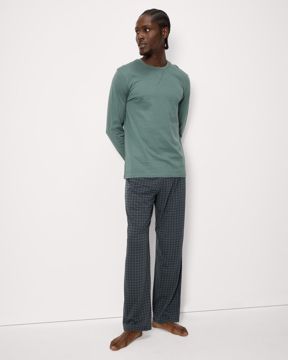 image 1 of F&F Pure Cotton Checked Pyjama Set in Green