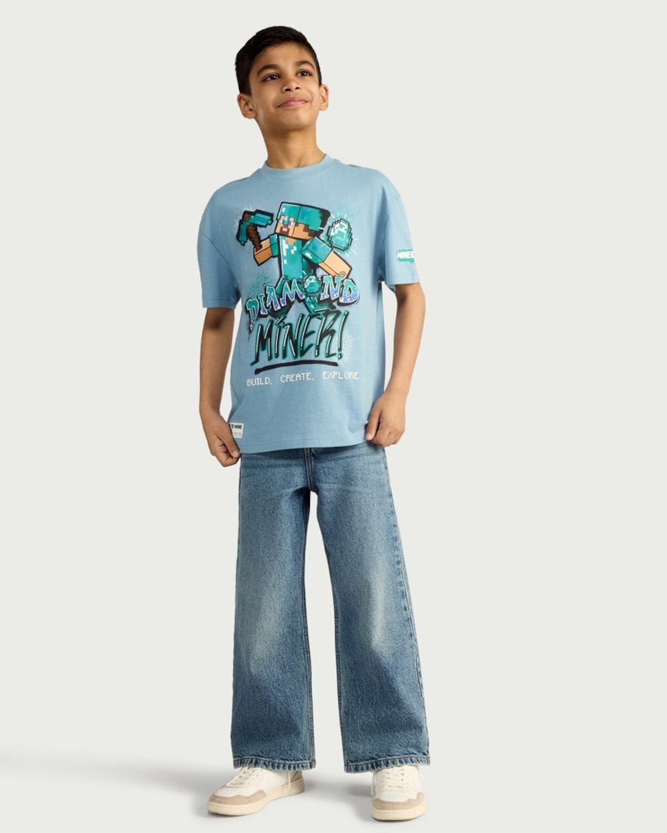image 1 of Minecraft Pure Cotton Diamond Miner T-Shirt in Blue