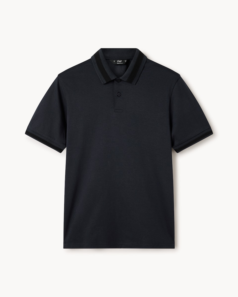 image 1 of F&F Pure Cotton Tipped Polo Shirt in Navy