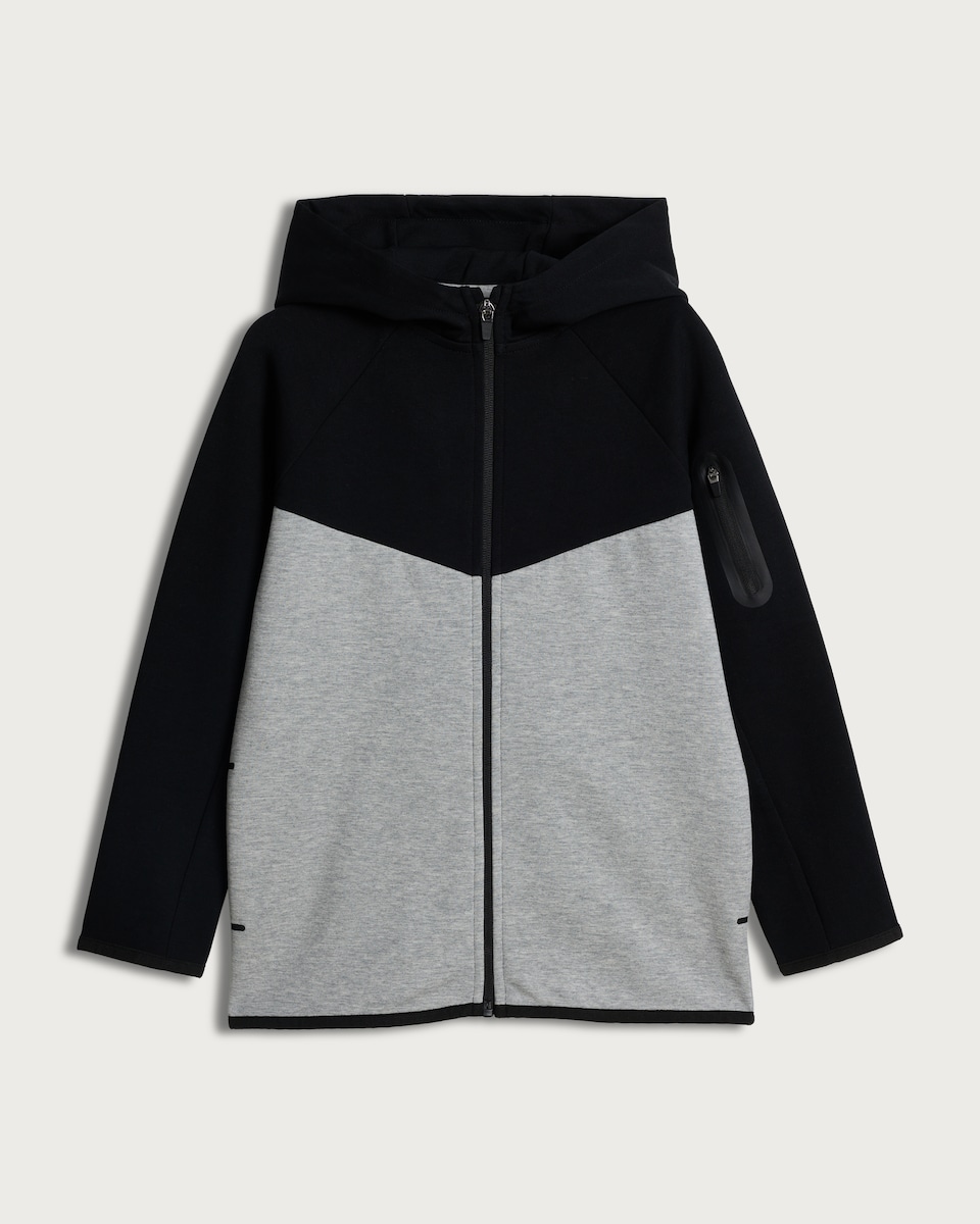 image 1 of F&F Active Boys Colour Block Zip Up Hoodie in Grey Marl