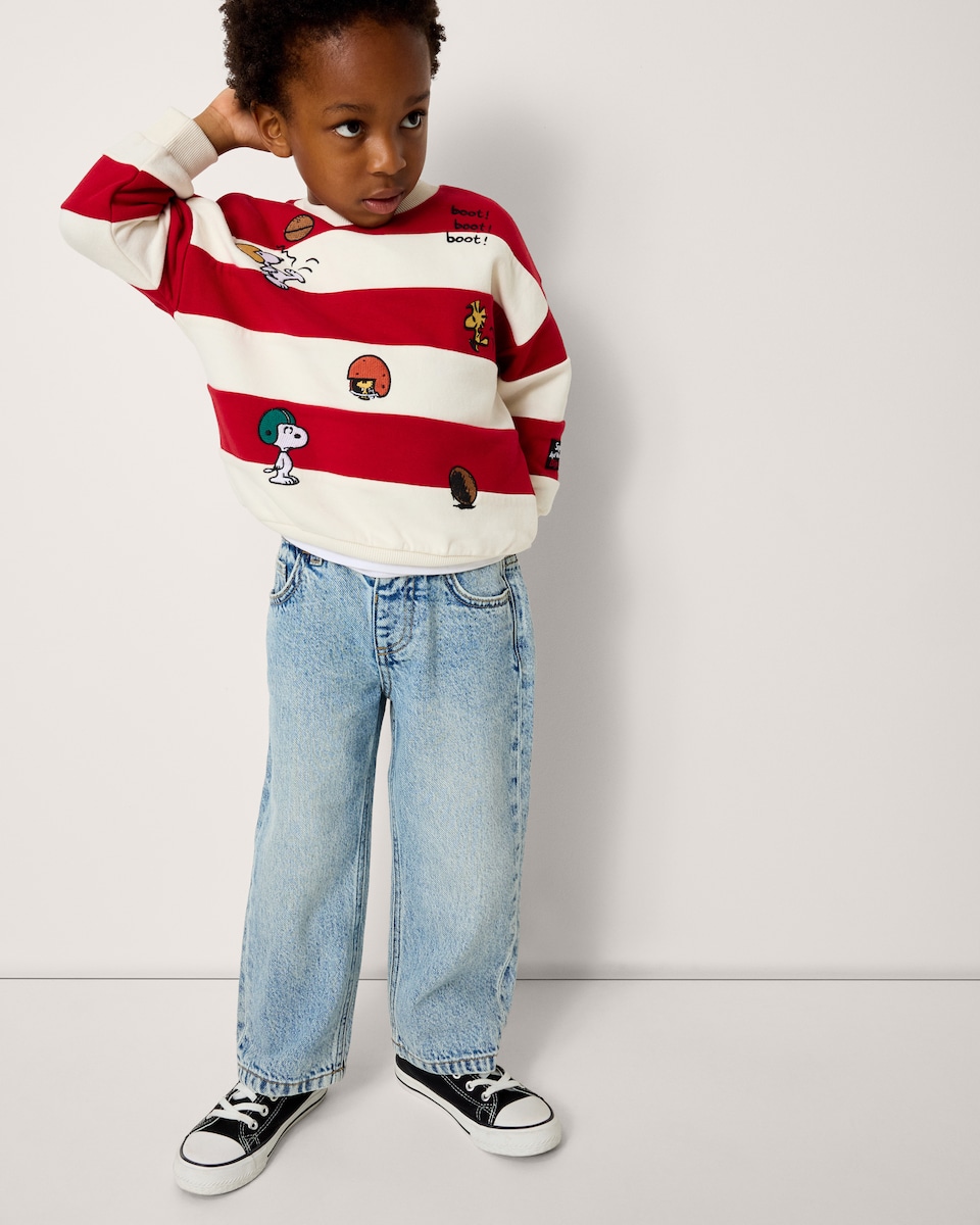 image 1 of Snoopy Cotton Rich Striped Sweatshirt in Red