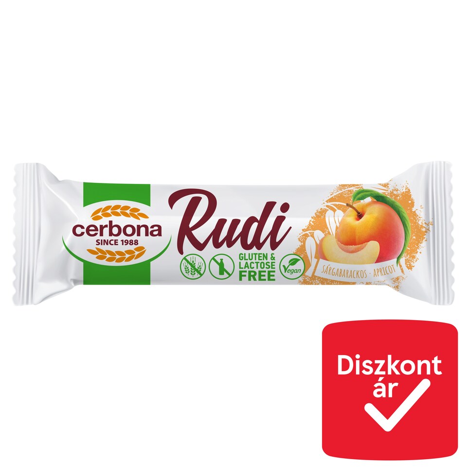 Cerbona Rudi Gluten-Free, Lactose-Free Oat Bar with Apricot Filling and Cocoa Coating 30 g