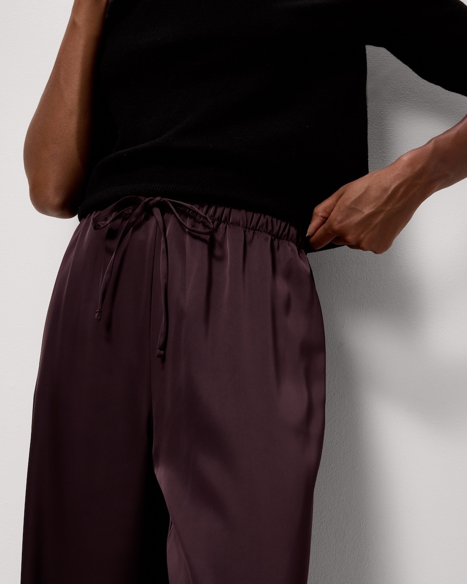 image 1 of F&F Satin Wide Leg Trousers in Burgundy