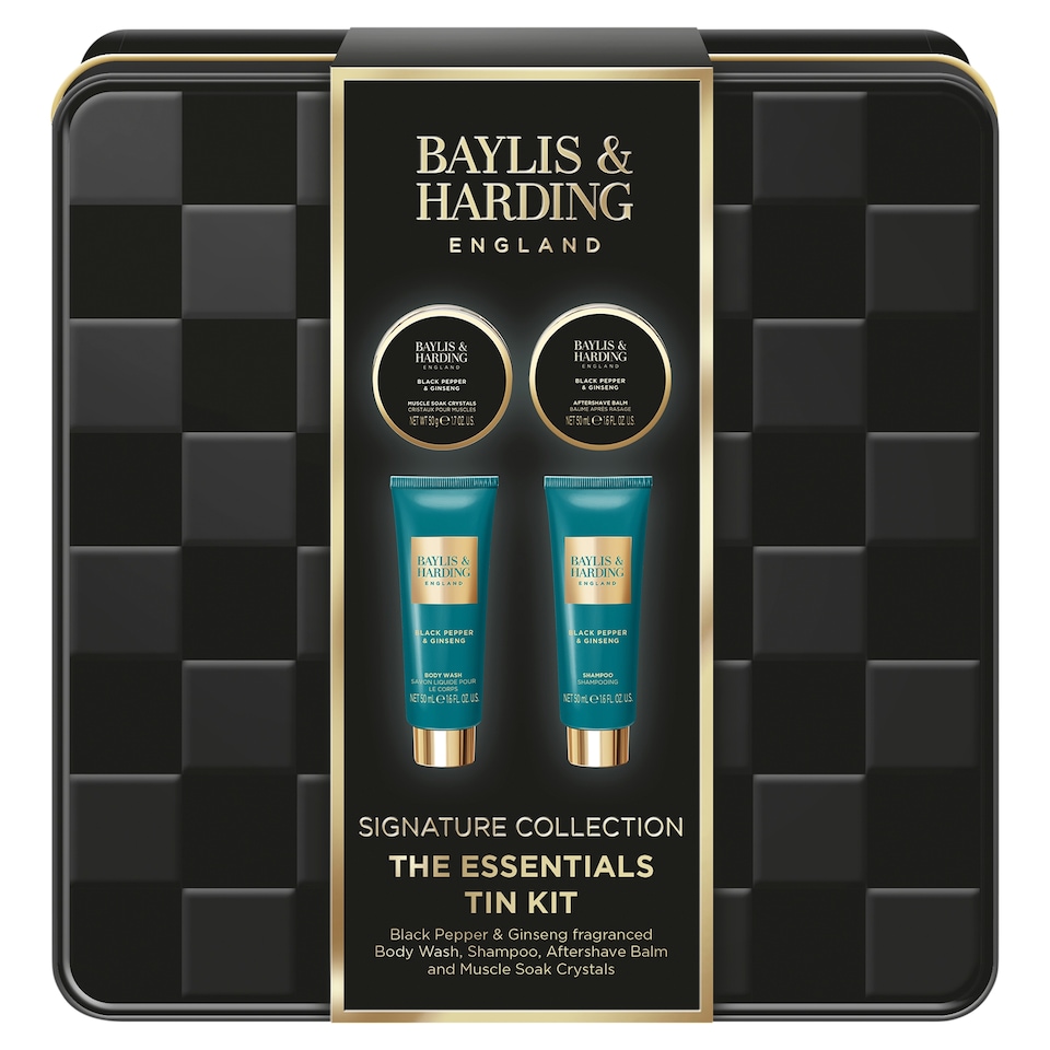 image 1 of Baylis & Harding Black Pepper & Ginseng Men's The Essentials Tin Kit Gift Set