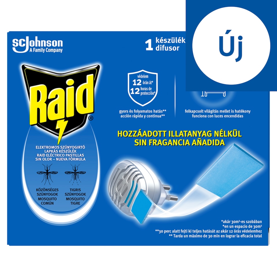 Raid illatmentes szúnyogirtó lapkás készülék 1 db + lapka 10 x 0,74 g