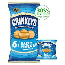 Jacob’s Crinklys Salt & Vinegar 30% Less Fat Multipack Snacks 6x23g
