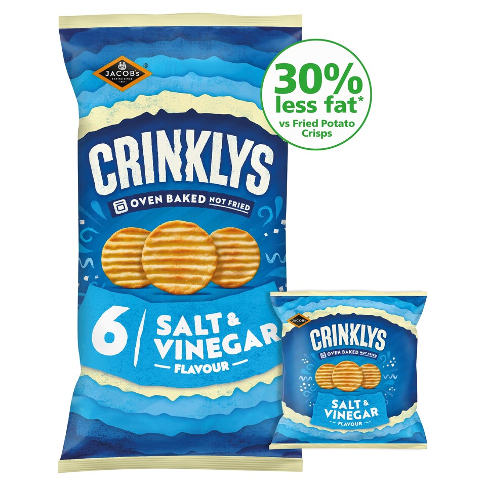 image 1 of Jacob’s Crinklys Salt & Vinegar 30% Less Fat Multipack Snacks 6x23g
