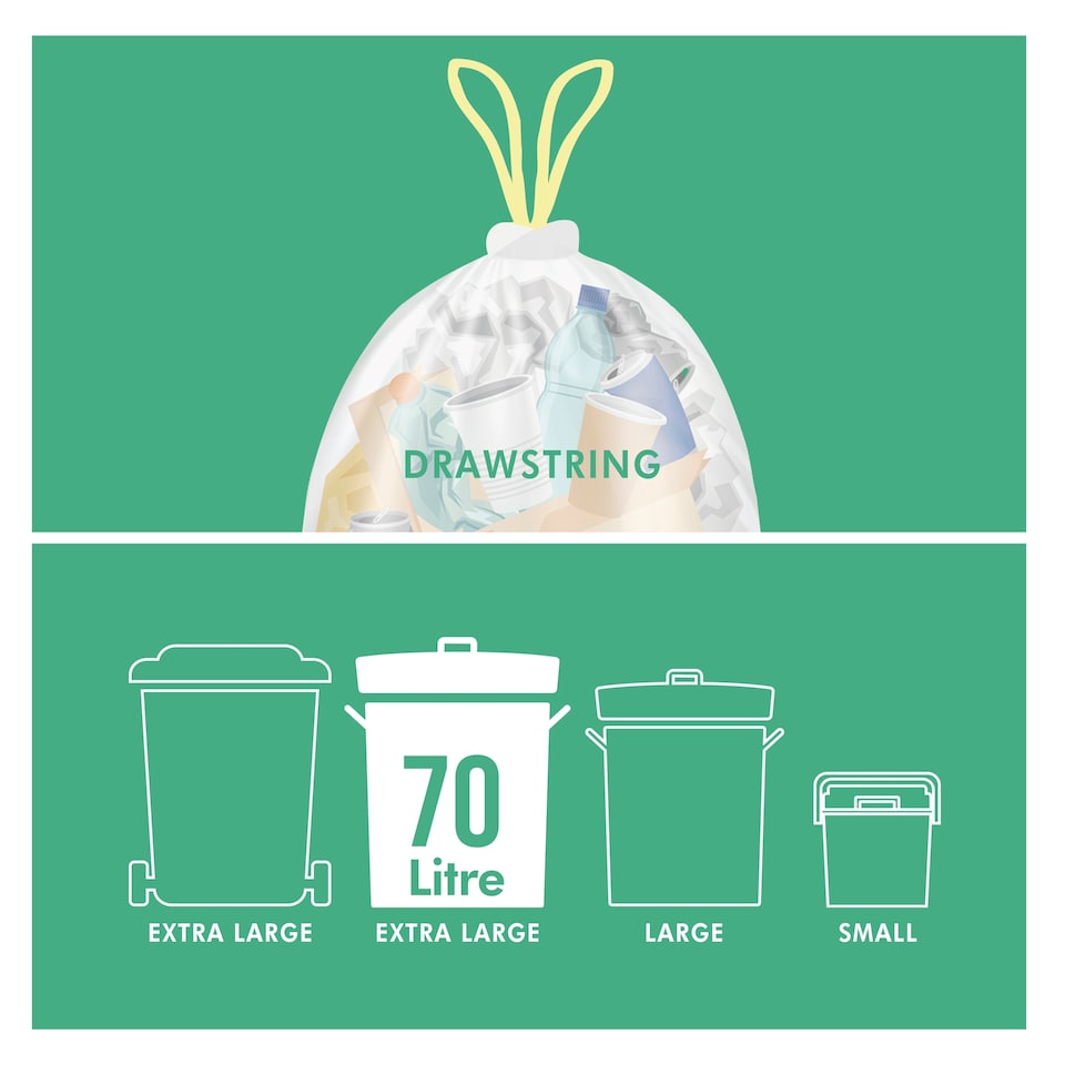 image 1 of Tesco Clear Recycling Bin Liners Drawstring 70 Litre 20 Pack