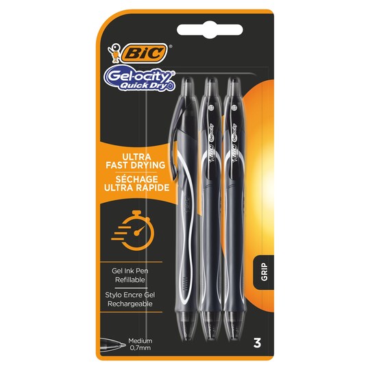 Bic Gelocity Quick Dry Gel Pen Black 3 Pack Tesco Groceries