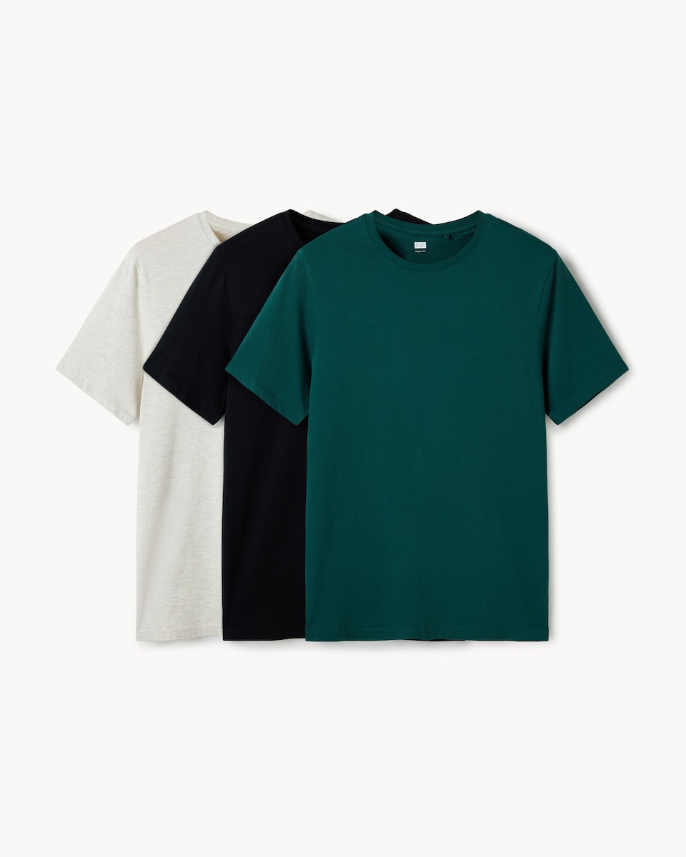 image 1 of F&F 3-Pack Cotton Rich Regular Fit T-Shirts in Multi Green