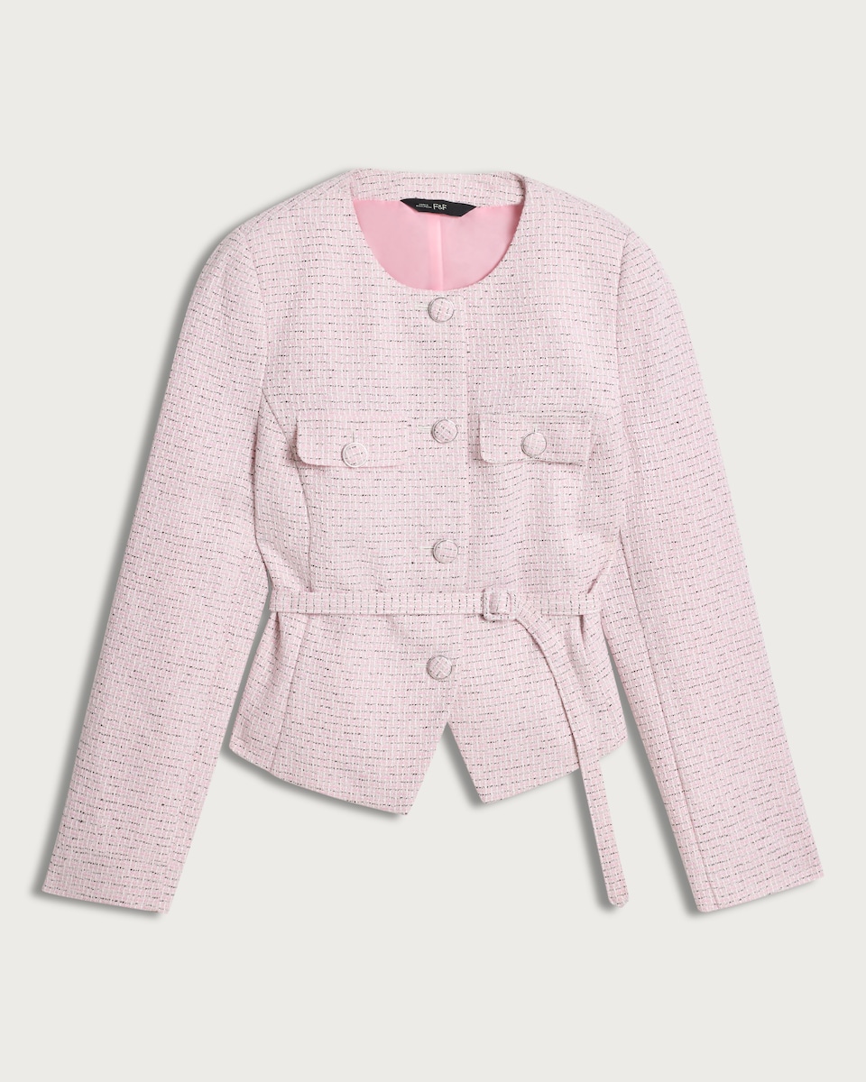 F&F Boucle Textured Belted Jacket in Pink