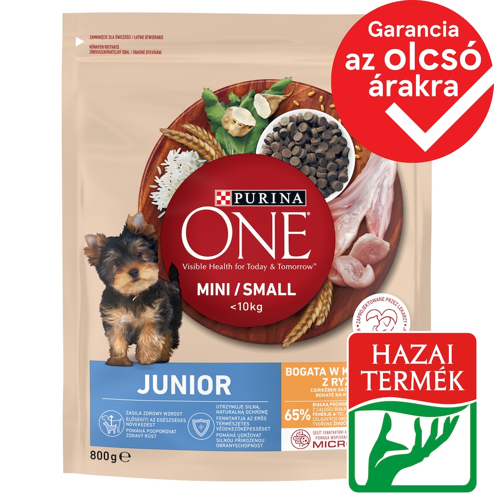 Purina One Junior teljes értékű állateledel kölyökkutyák számára csirkében gazdag, rizzsel 800 g